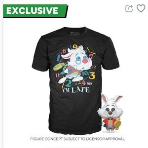 Alice in Wonderland Exclus Flocked White Rabbit Funko Pop “I’m Late” XL Tee SET